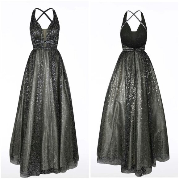 Dave & Johnny Black Sequin Halter Formal Gown $286 - Picture 1 of 14
